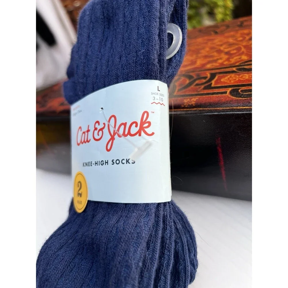 Cat & Jack Navy Knee High Socks 2 Pair NWT Kids School Uniform Size 3-10